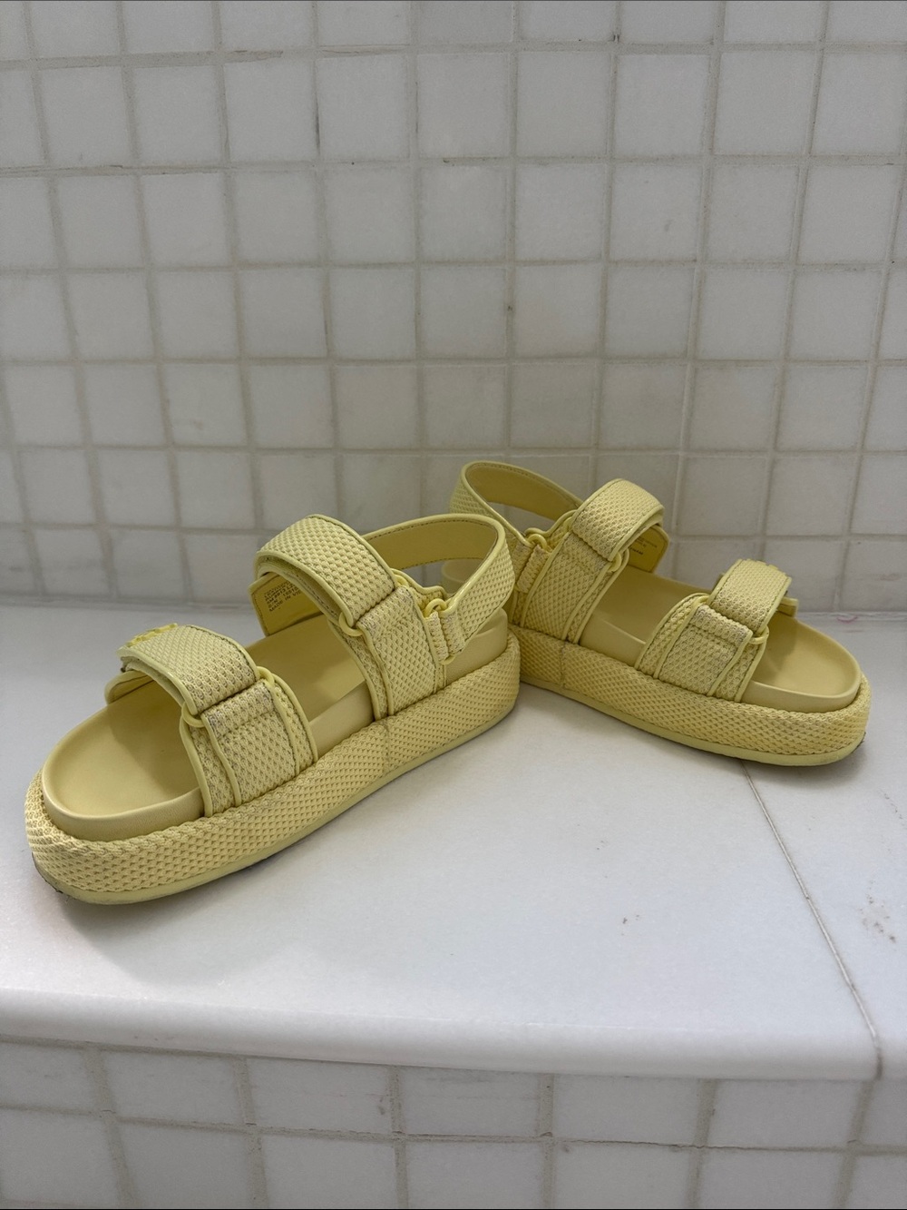 Tory Burch Pale Yellow Platform Strap  Sandals, 5